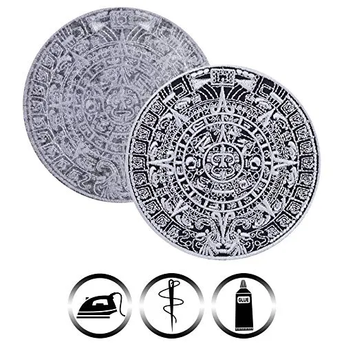 Aztec Calendar - Embroidered Iron on Patches with Archaeological Design | Maya Aztec Calendar Sun Stone Artwork Sew-on/Iron-on Applique Patches for Backpacks, Jean, Jackets, Shirts 3.54X3.54 in