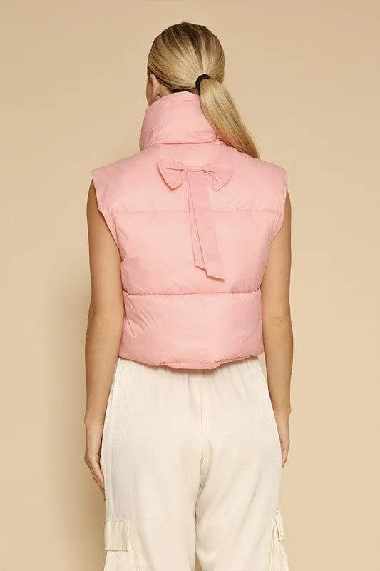 Bow Cropped Puffer Vest