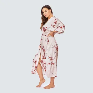 Cherry Blossom & Crane Long Kimono Robe (Plus Size)