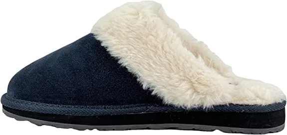 Clarks Womens Open Back Suede Leather Comfort Clog Slipper JMS0583C - Plush Faux Fur Trim - Indoor Outdoor House Slippers For Women