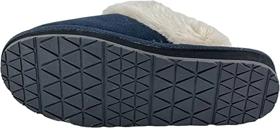 Clarks Womens Open Back Suede Leather Comfort Clog Slipper JMS0583C - Plush Faux Fur Trim - Indoor Outdoor House Slippers For Women