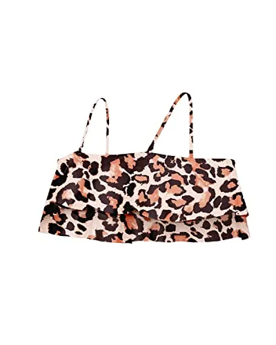 Cute Tiered Ruffled Swim Top Off Shoulder Swim Top-Leopard