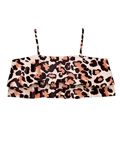 Cute Tiered Ruffled Swim Top Off Shoulder Swim Top-Leopard