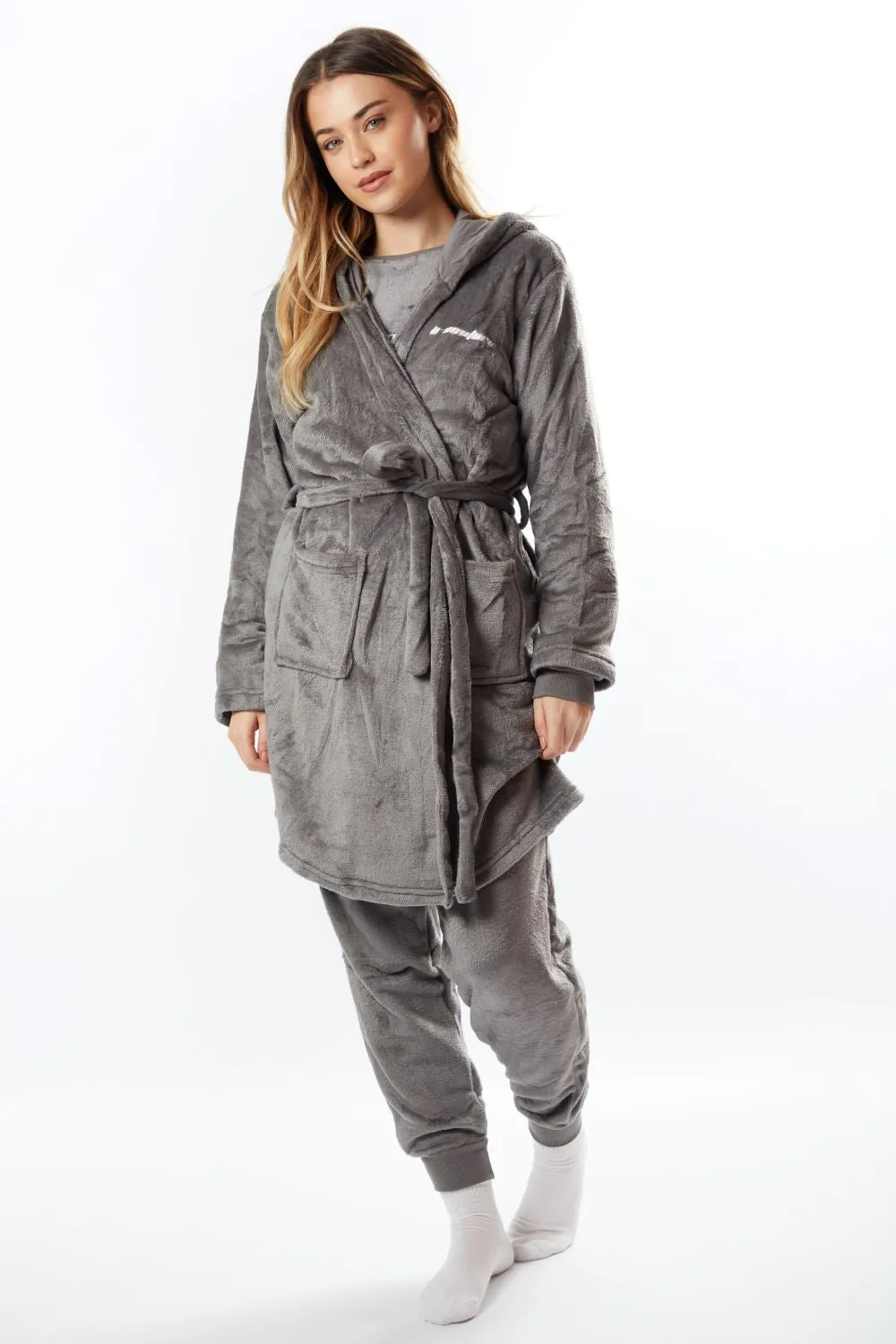 Fluffy Robe & Fluffy PJ Set Bundle - Charcoal Grey