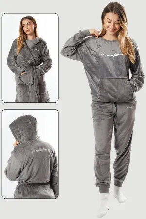 Fluffy Robe & Fluffy PJ Set Bundle - Charcoal Grey