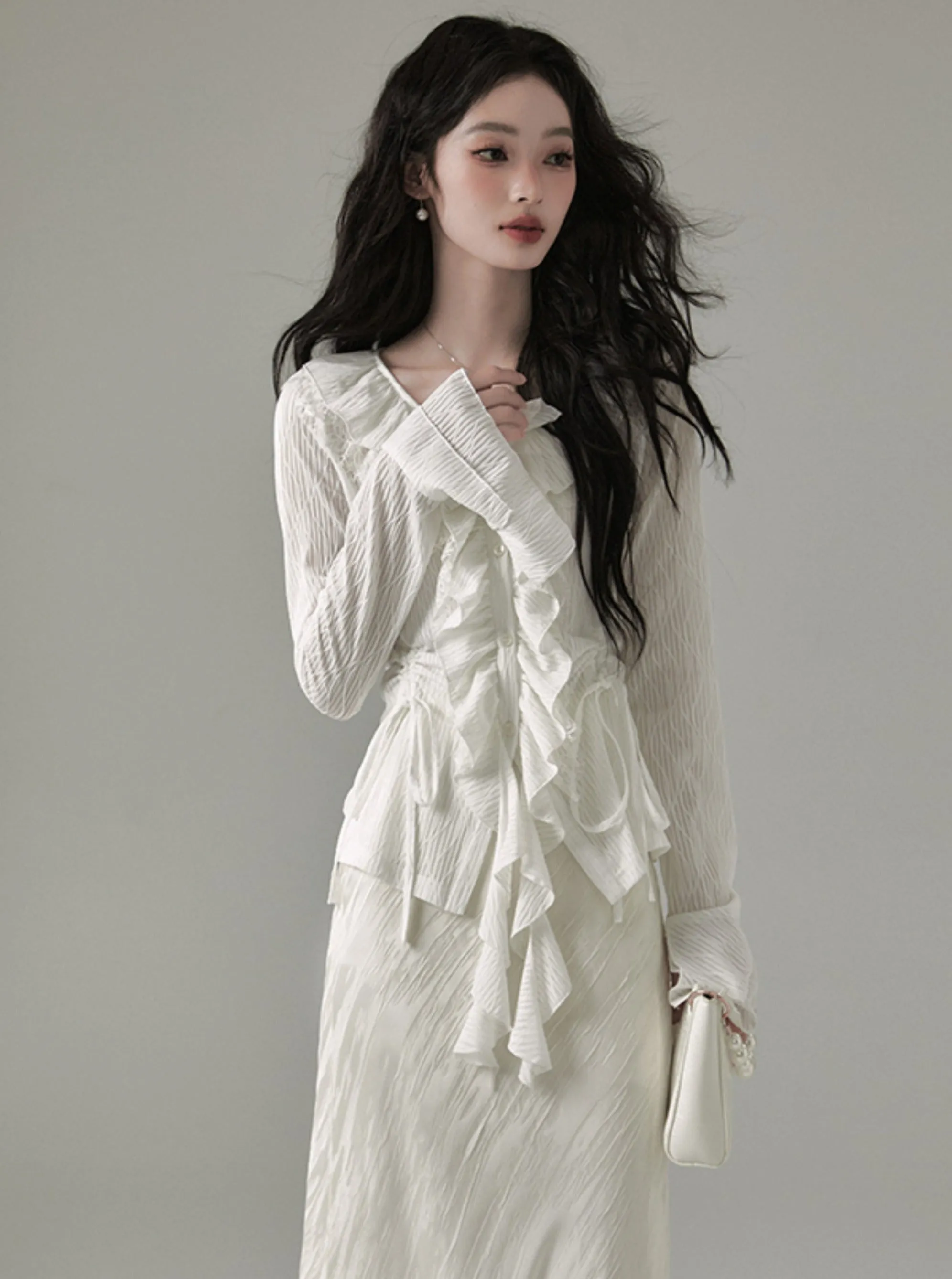 French Retro Ruffled V-Neck Chic Tops