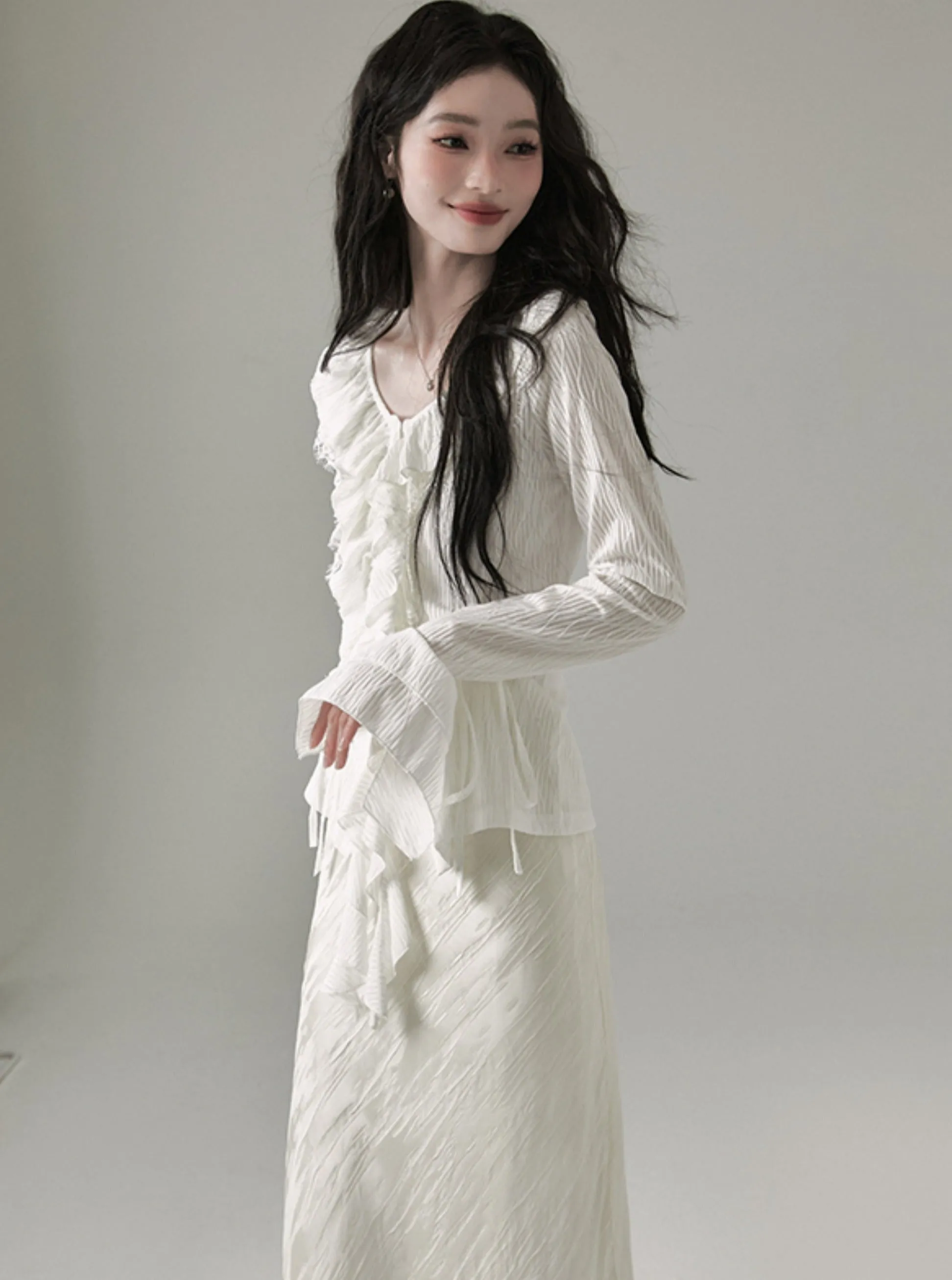 French Retro Ruffled V-Neck Chic Tops