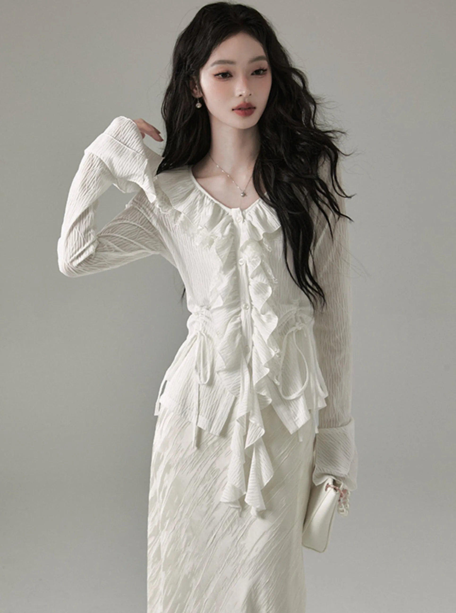 French Retro Ruffled V-Neck Chic Tops