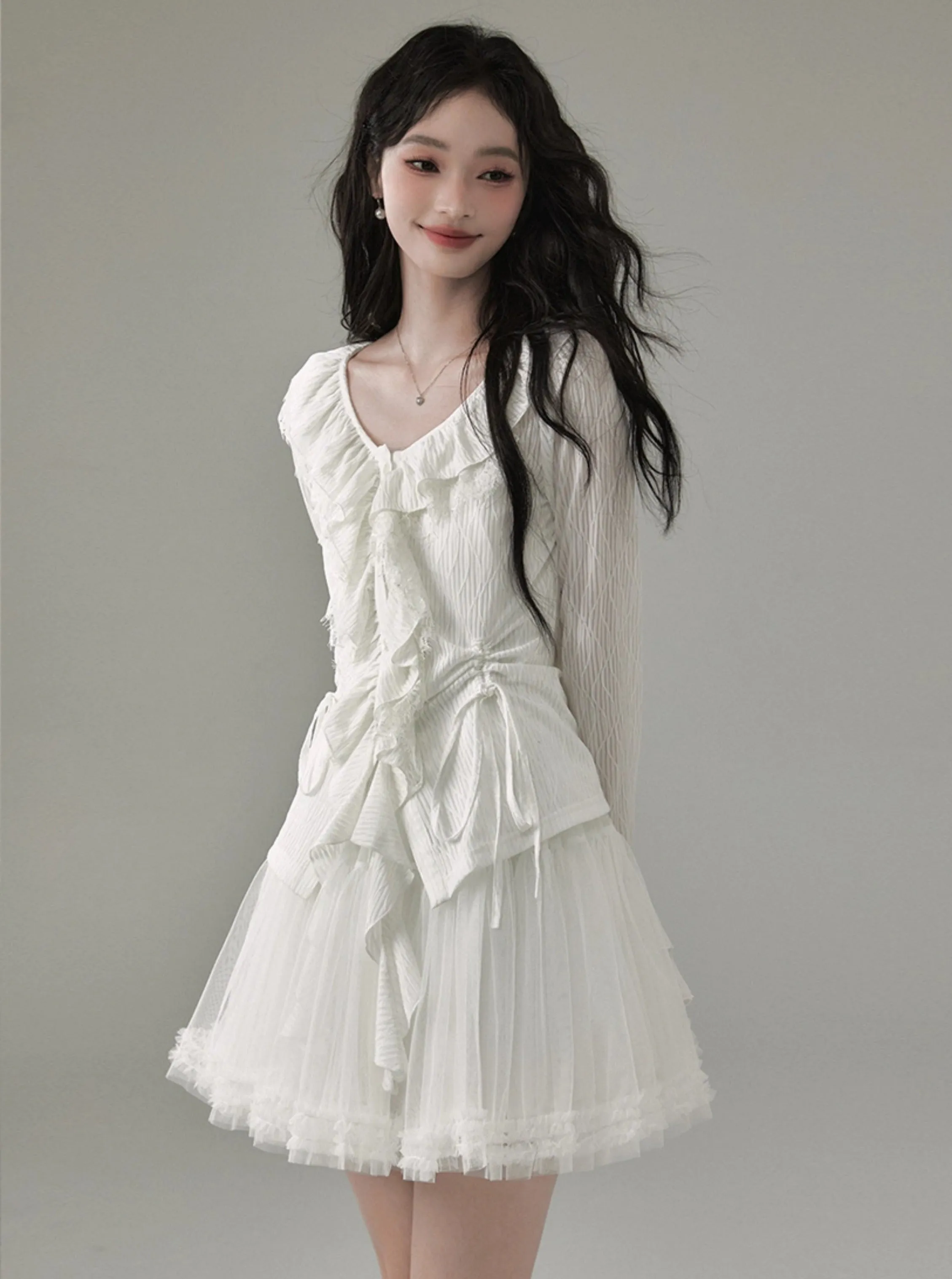 French Retro Ruffled V-Neck Chic Tops