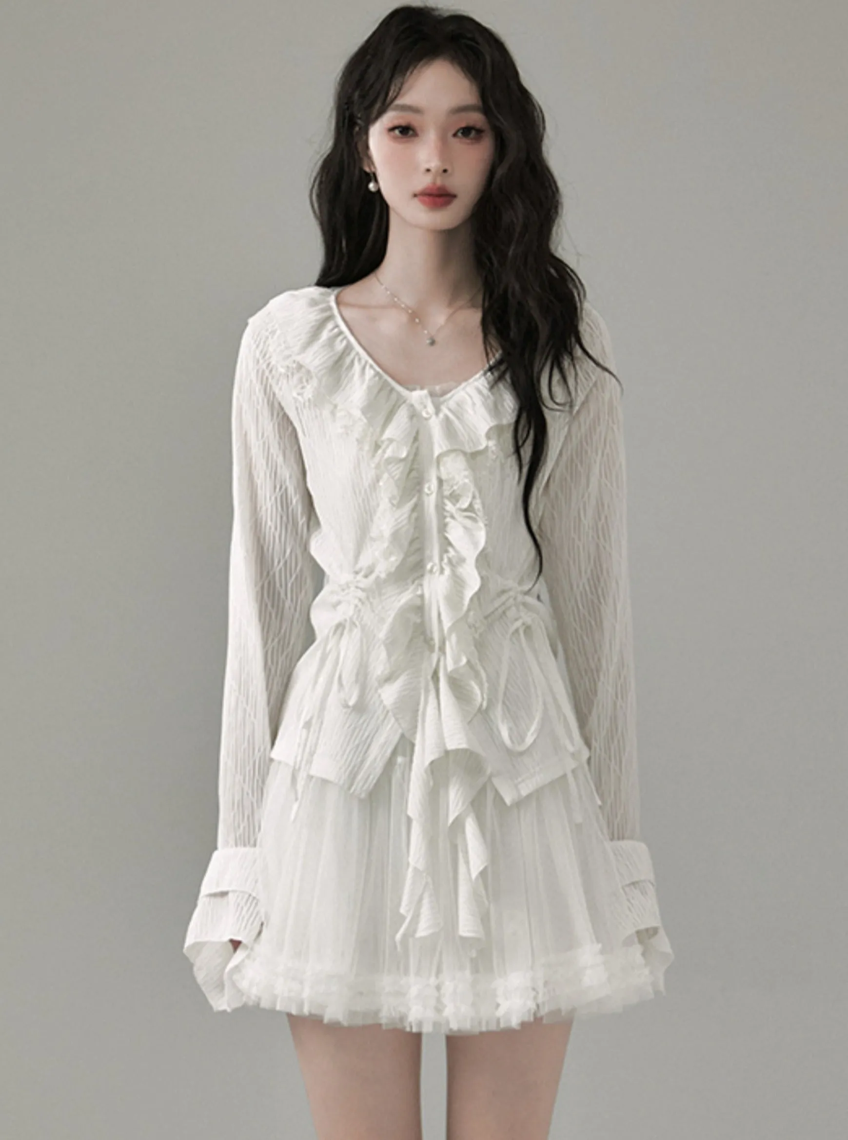 French Retro Ruffled V-Neck Chic Tops