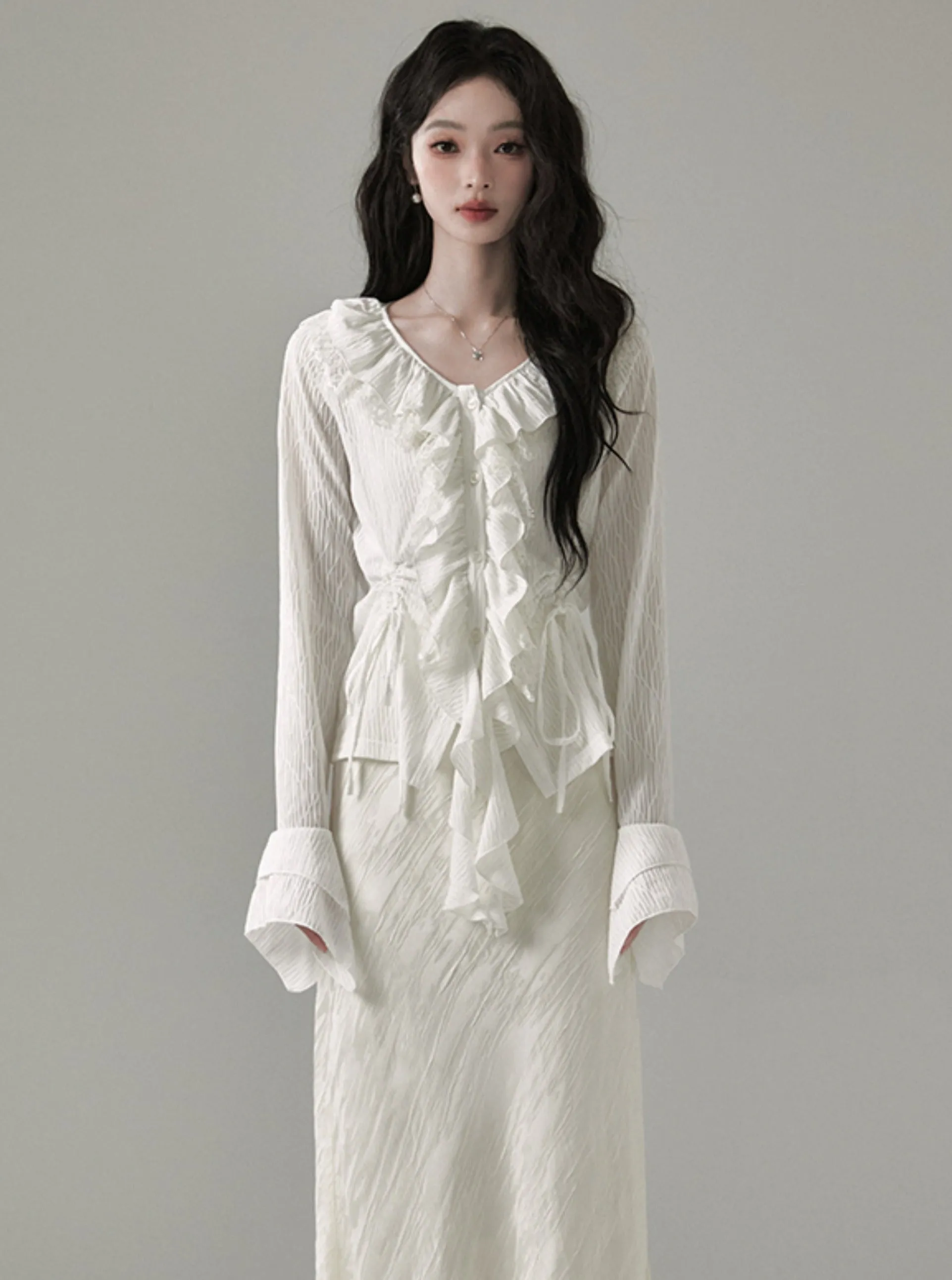 French Retro Ruffled V-Neck Chic Tops
