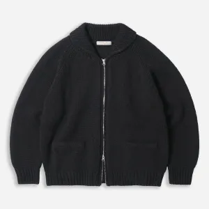 HEAVY COWICHAN ZIP UP CARDIGAN - BLACK