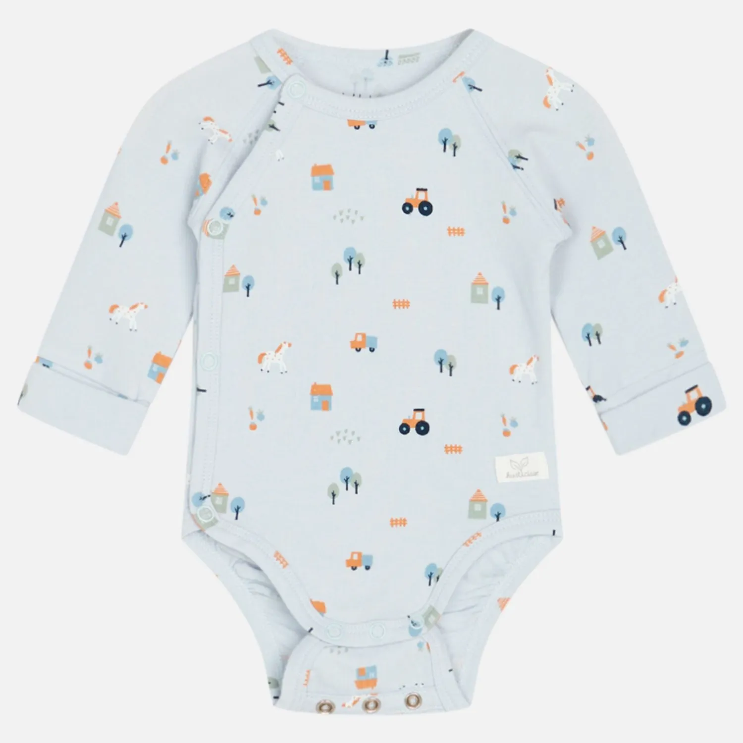 Little Farm | Bit of Blue | Long Sleeve Kimono Baby Bodysuit | GOTS Organic Cotton