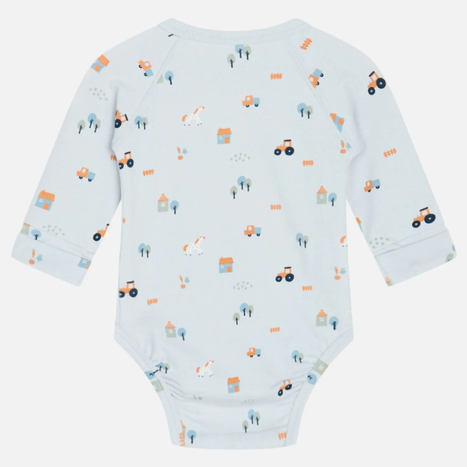 Little Farm | Bit of Blue | Long Sleeve Kimono Baby Bodysuit | GOTS Organic Cotton