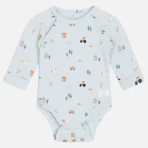 Little Farm | Bit of Blue | Long Sleeve Kimono Baby Bodysuit | GOTS Organic Cotton