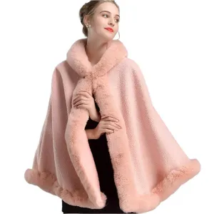 Luxury Winter Rabbit Fur Collar Poncho Cape – Elegant & Cozy Outstreet Mantle