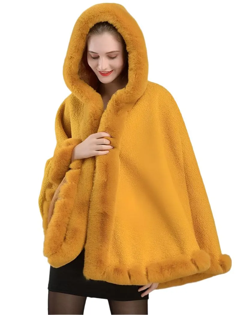 Luxury Winter Rabbit Fur Collar Poncho Cape – Elegant & Cozy Outstreet Mantle