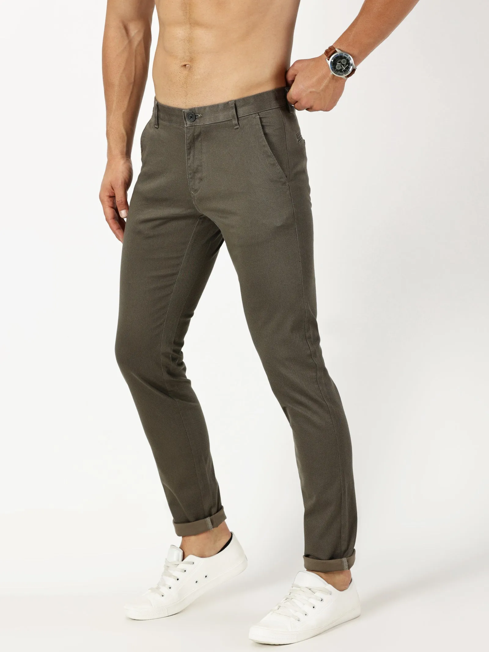 MEN'S BROWN PRINT JASON FIT TROUSER