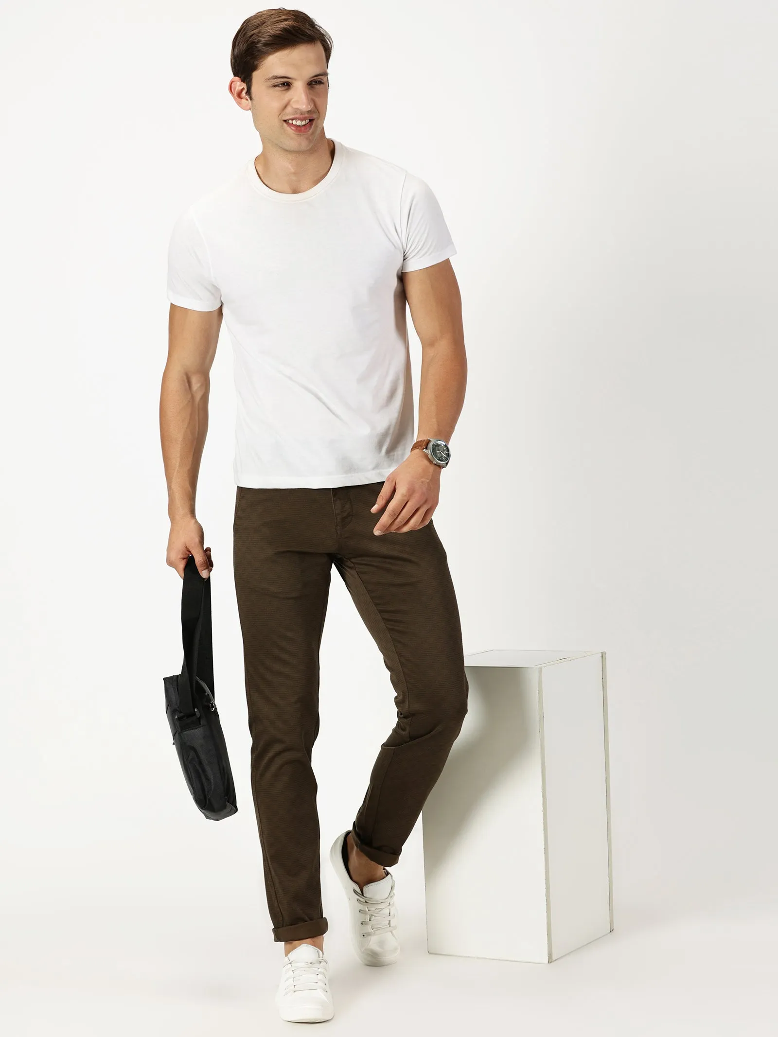 MEN'S BROWN PRINT JASON FIT TROUSER