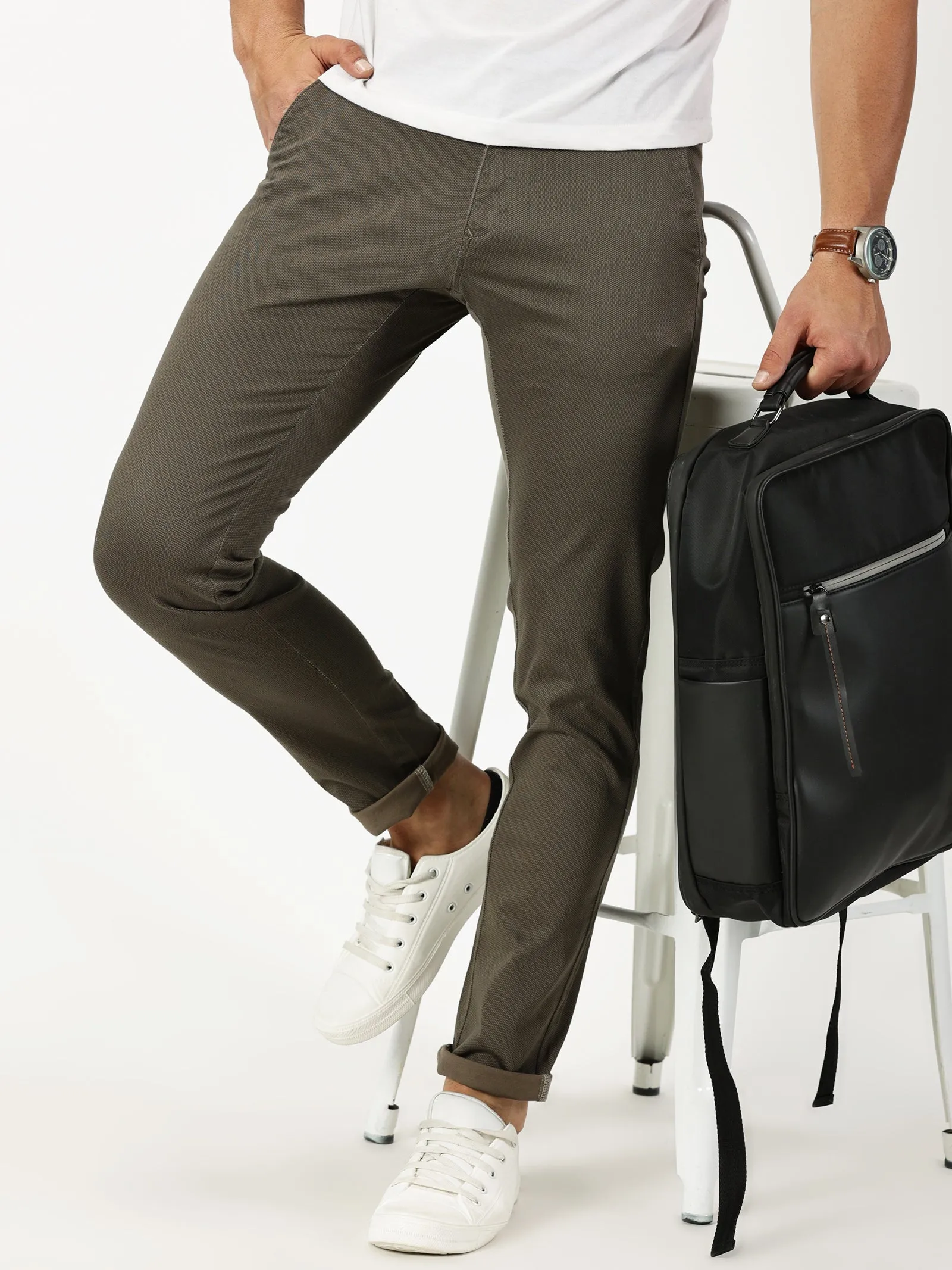 MEN'S BROWN PRINT JASON FIT TROUSER