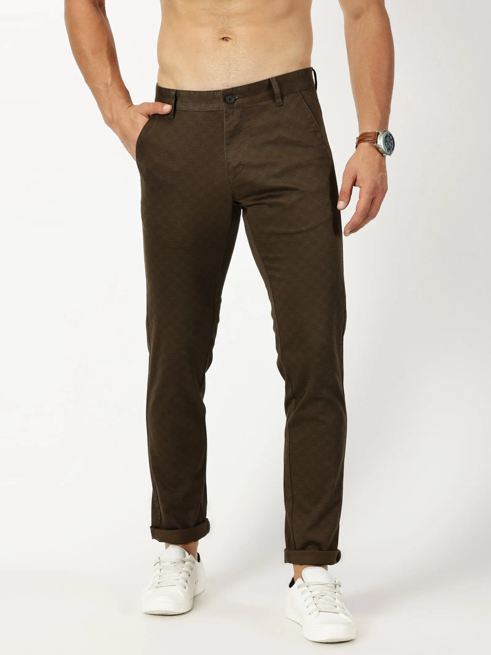 MEN'S BROWN PRINT JASON FIT TROUSER