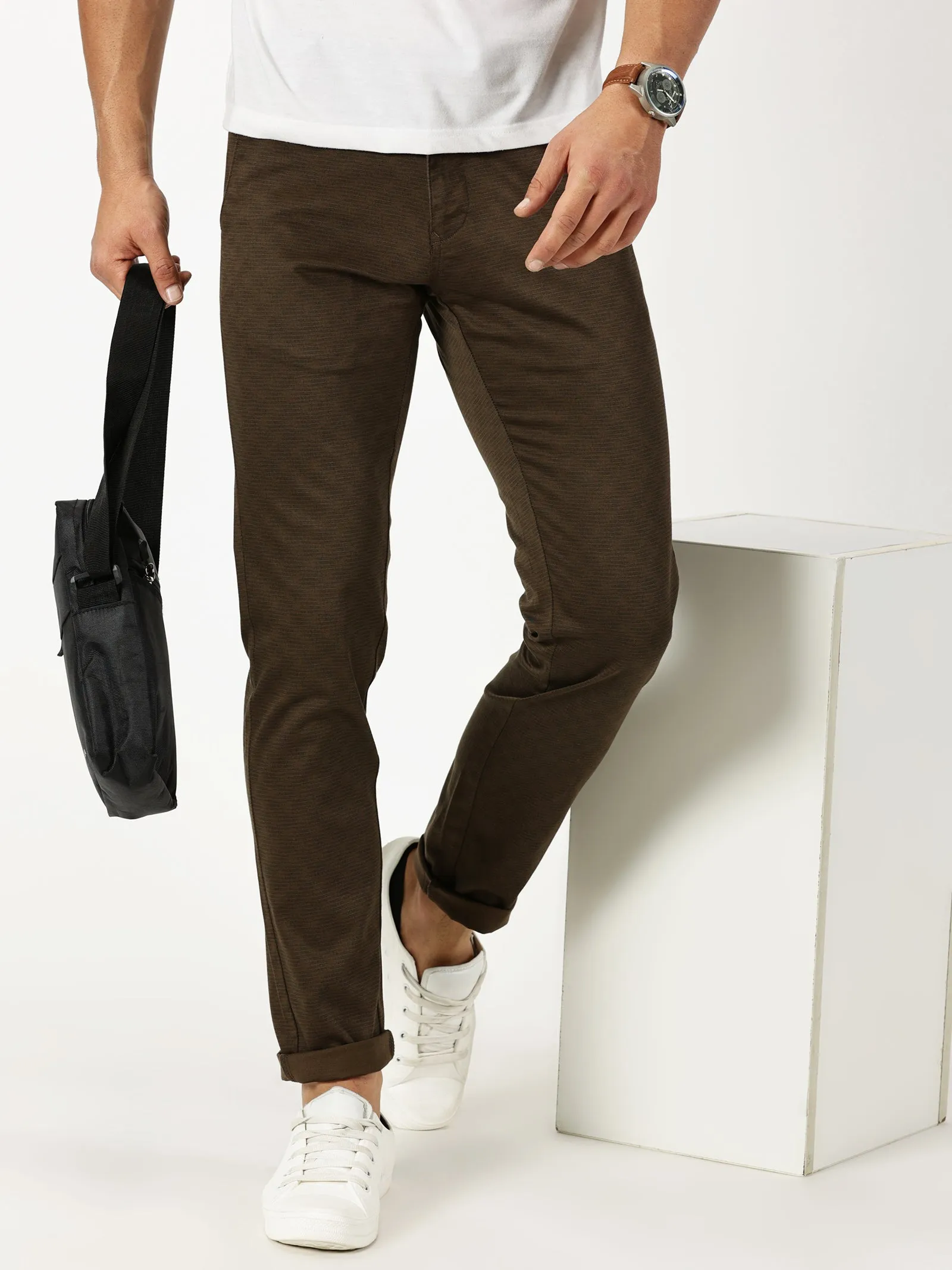 MEN'S BROWN PRINT JASON FIT TROUSER