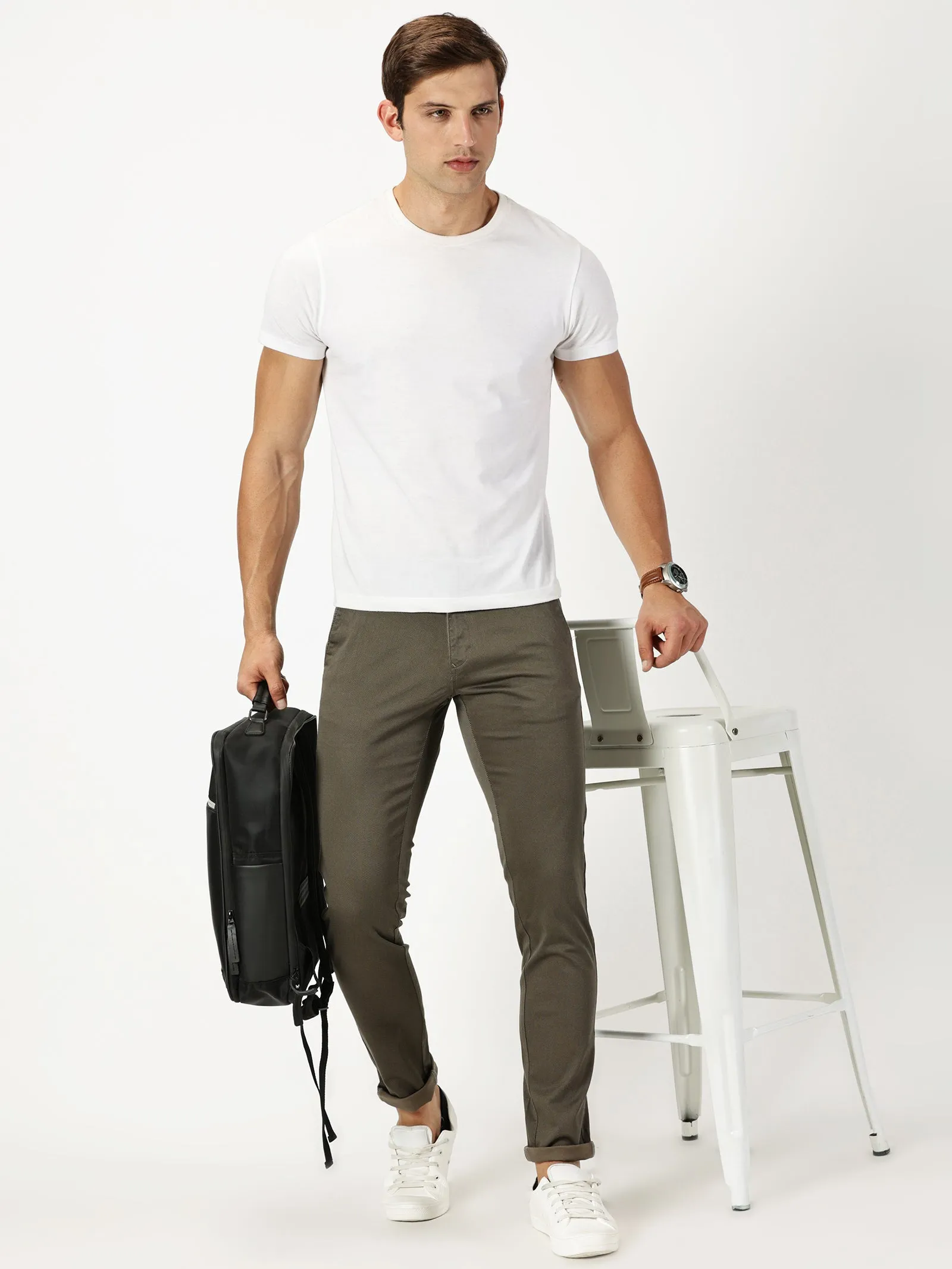 MEN'S BROWN PRINT JASON FIT TROUSER