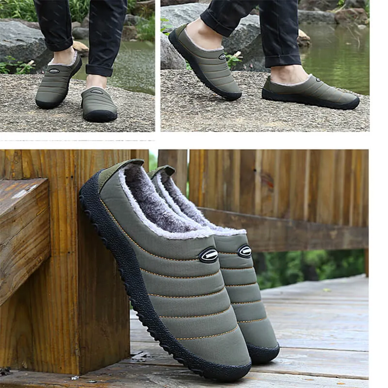 Men's Cozy Memory Foam  Suede Slippers with Fuzzy Plush Wool-Like Lining,  Indoor Outdoor Anti-Skid Rubber Sole