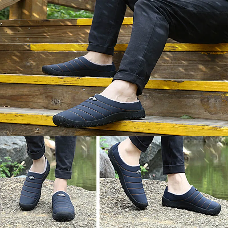 Men's Cozy Memory Foam  Suede Slippers with Fuzzy Plush Wool-Like Lining,  Indoor Outdoor Anti-Skid Rubber Sole