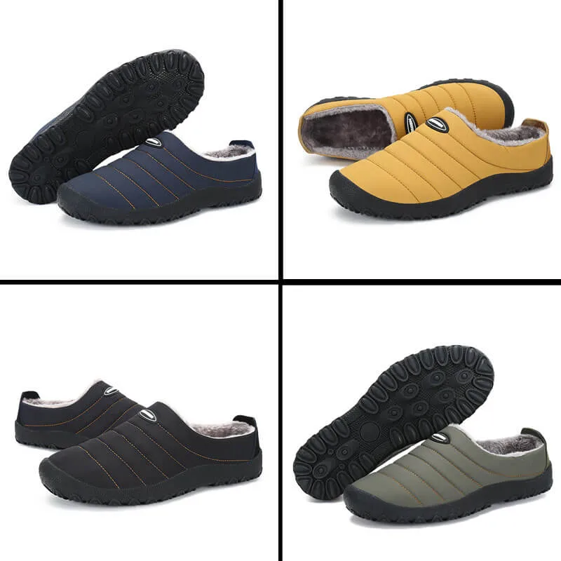 Men's Cozy Memory Foam  Suede Slippers with Fuzzy Plush Wool-Like Lining,  Indoor Outdoor Anti-Skid Rubber Sole