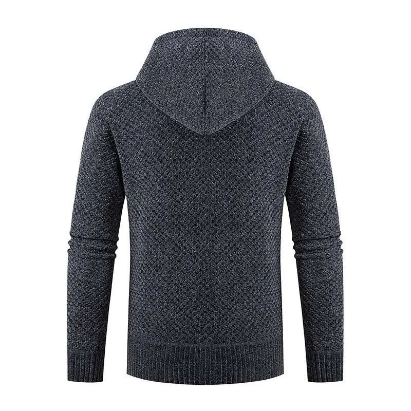 Men's Retro Classic Casual Plus Velvet Hooded Zipper Knitted Jacket 20152645K