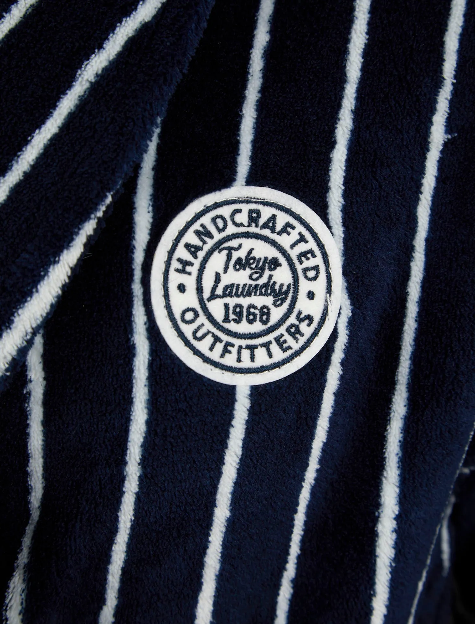Men's Towncraft Striped Soft Fleece Dressing Gown with Tie Belt in Navy - Tokyo Laundry