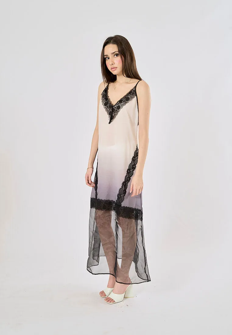 Nica Black and White Ombre Spaghetti Strap Front Lace Midi Dress