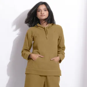 Olive Green Warm Cotton Waffle Hoodie Sweatshirt