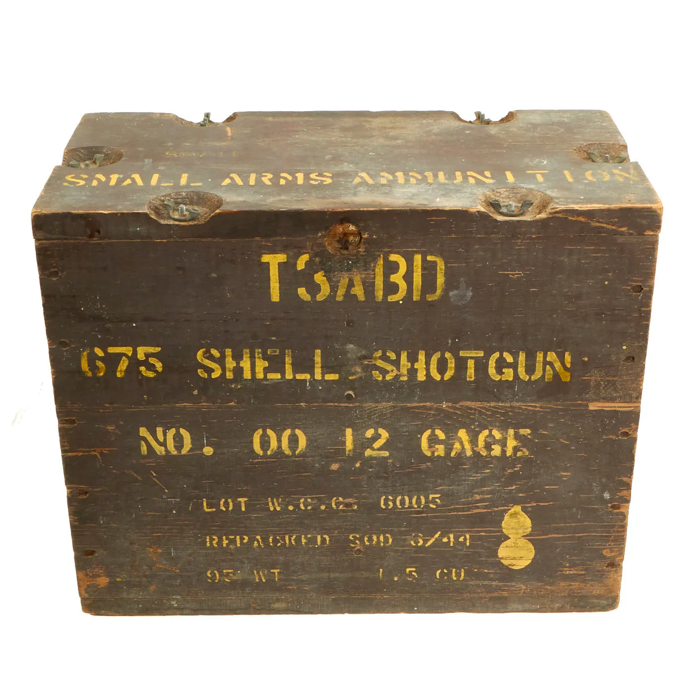 Original WWII U.S. Army Wooden Shotgun T3ABD 12 Gauge No.00 Buckshot M1917 Ammunition Crate - Dated 1944