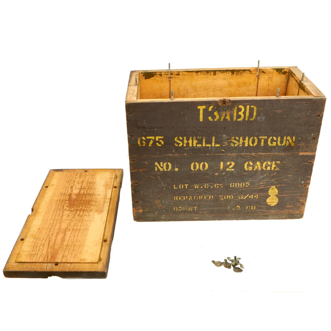Original WWII U.S. Army Wooden Shotgun T3ABD 12 Gauge No.00 Buckshot M1917 Ammunition Crate - Dated 1944
