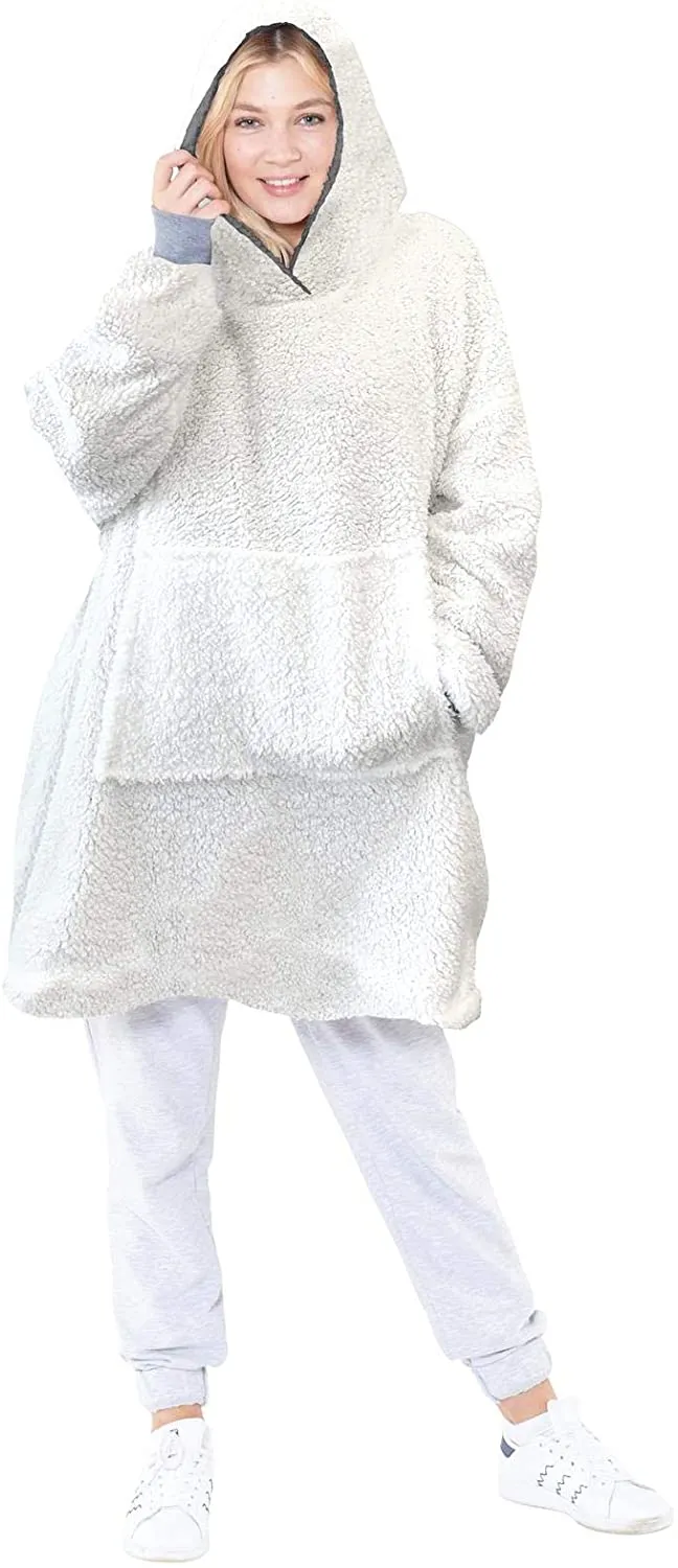 OVERSIZED FLEECE HOODIE HOODED BLANKET WARM SHERPA SWEATSHIRT LOUNGEWEAR GIFT