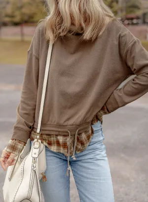 Plaid Patchwork High Neck Blouse