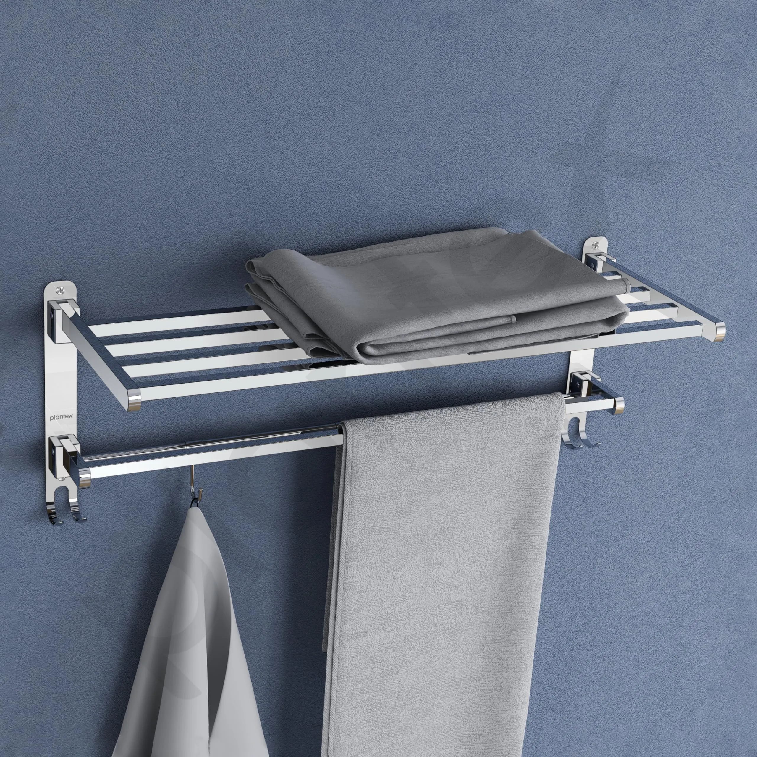 Plantex Heavy-Duty Stainless Steel Dual Folding Towel Rack/Holder/Towel Stand/Hanger/Towel Bar for Bathroom Accessories - 24 Inch (Chrome)