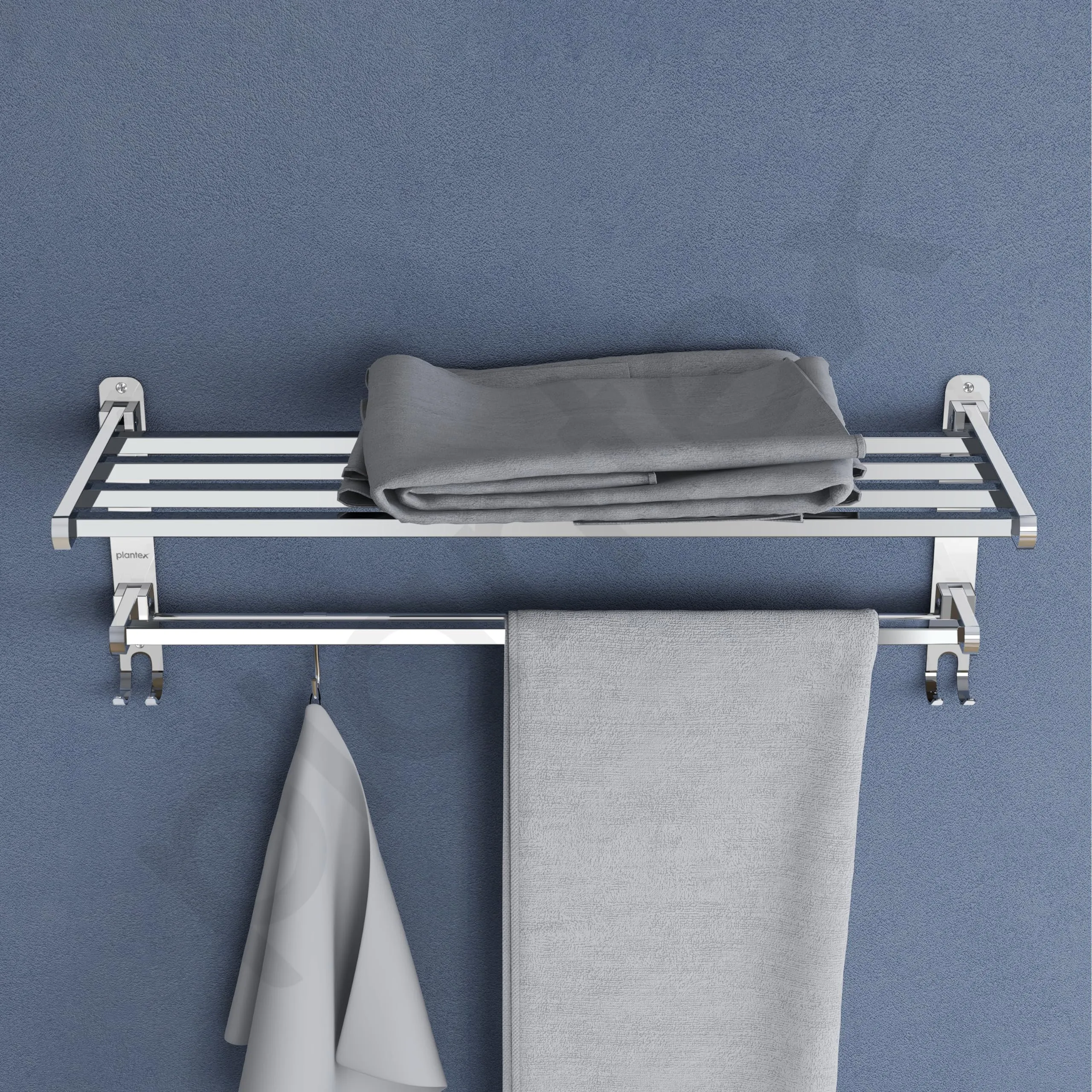 Plantex Heavy-Duty Stainless Steel Dual Folding Towel Rack/Holder/Towel Stand/Hanger/Towel Bar for Bathroom Accessories - 24 Inch (Chrome)