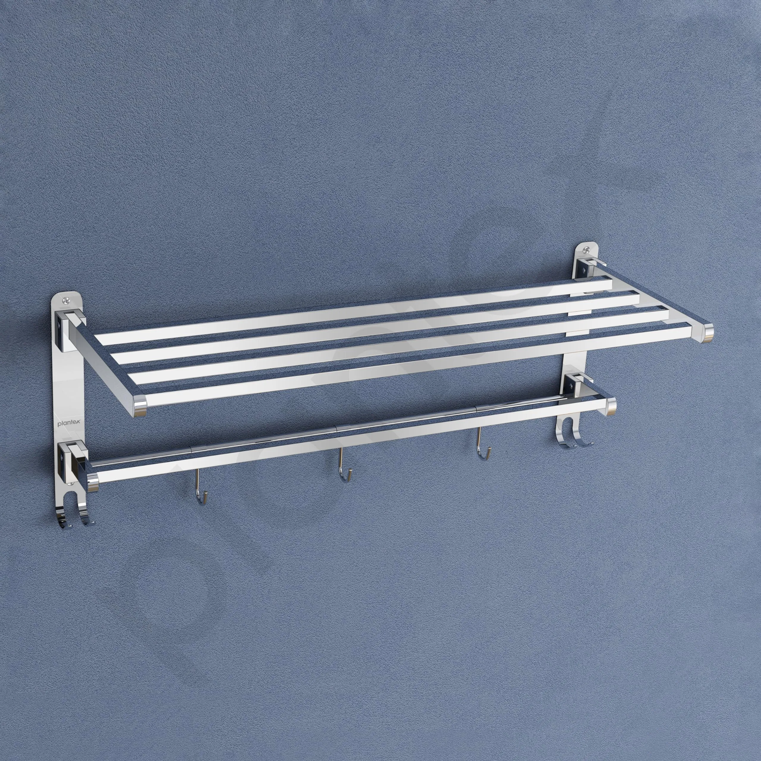 Plantex Heavy-Duty Stainless Steel Dual Folding Towel Rack/Holder/Towel Stand/Hanger/Towel Bar for Bathroom Accessories - 24 Inch (Chrome)