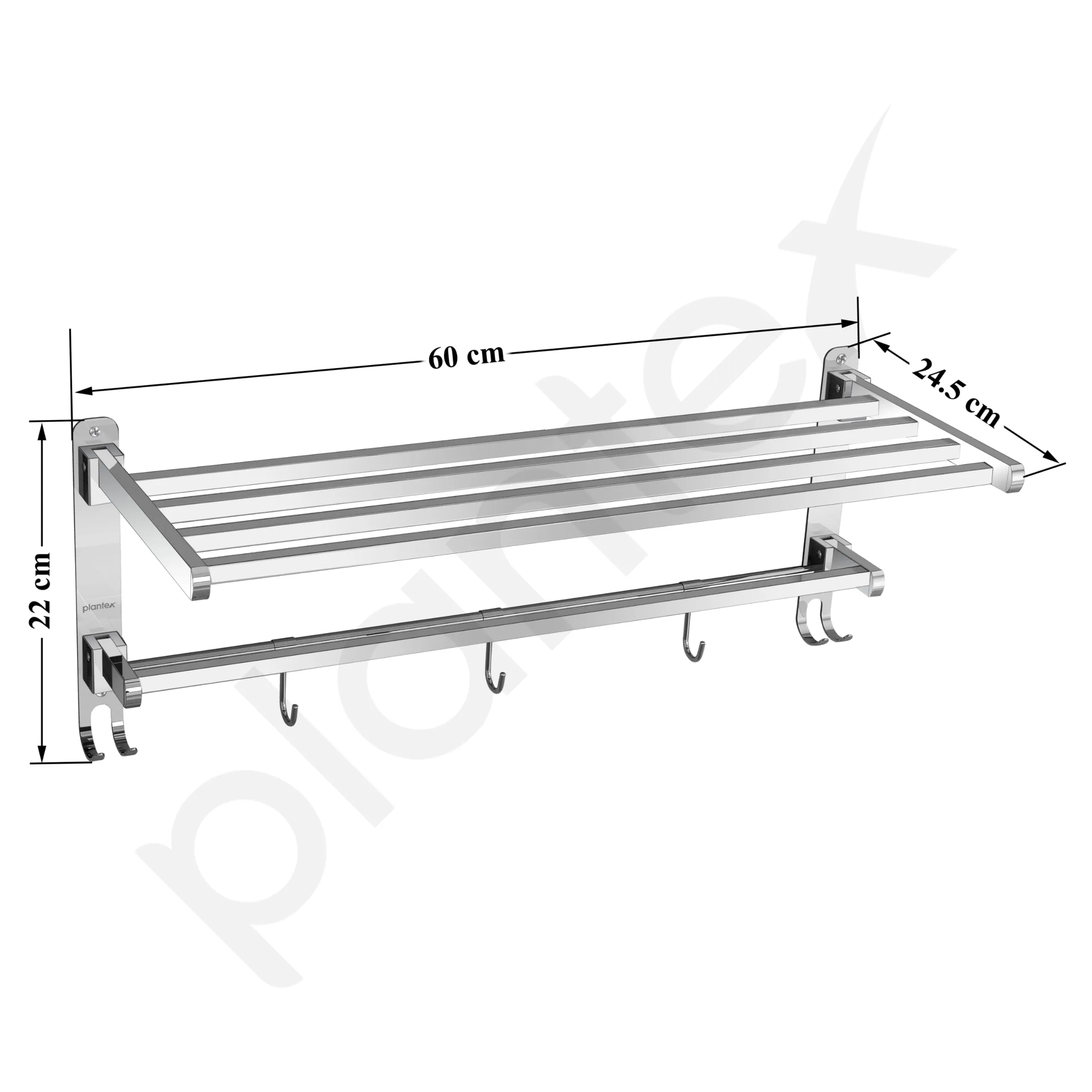 Plantex Heavy-Duty Stainless Steel Dual Folding Towel Rack/Holder/Towel Stand/Hanger/Towel Bar for Bathroom Accessories - 24 Inch (Chrome)