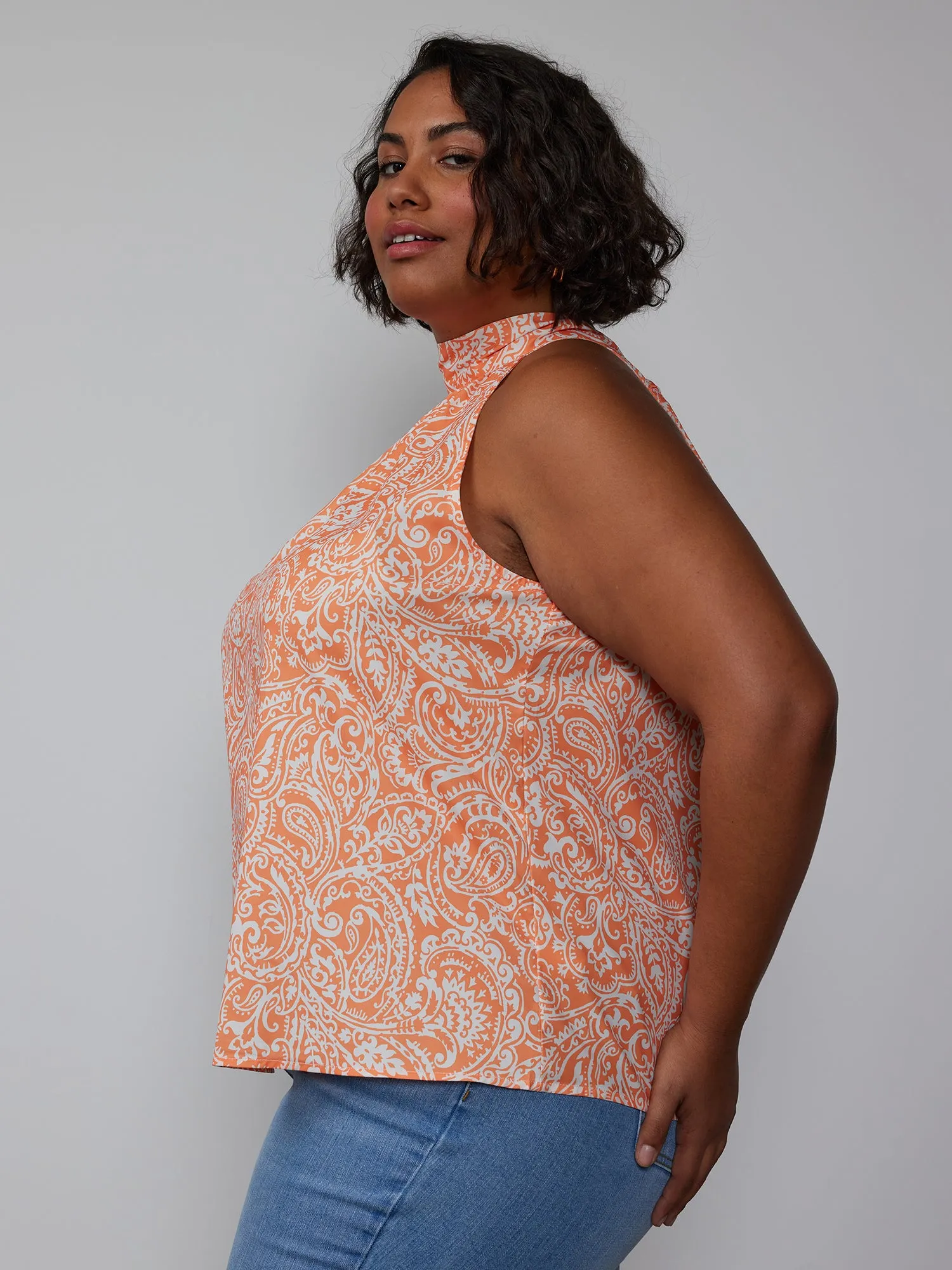 Plus Paisley Halter Tie Back Top