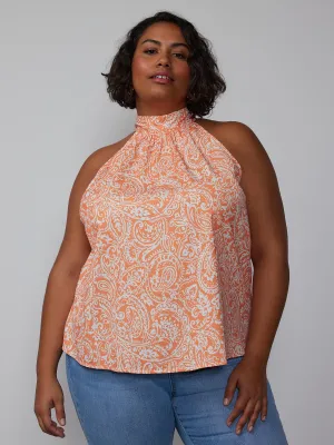 Plus Paisley Halter Tie Back Top