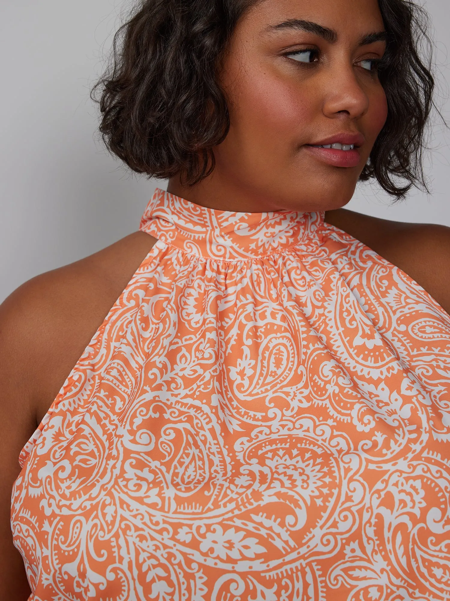 Plus Paisley Halter Tie Back Top