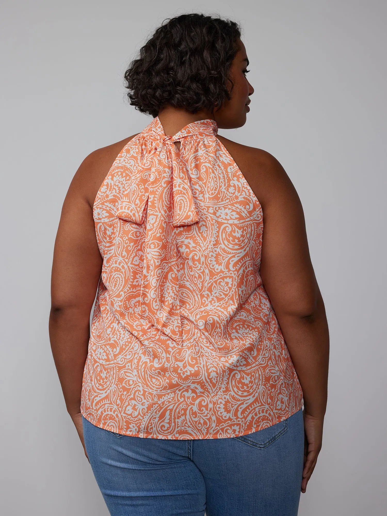 Plus Paisley Halter Tie Back Top