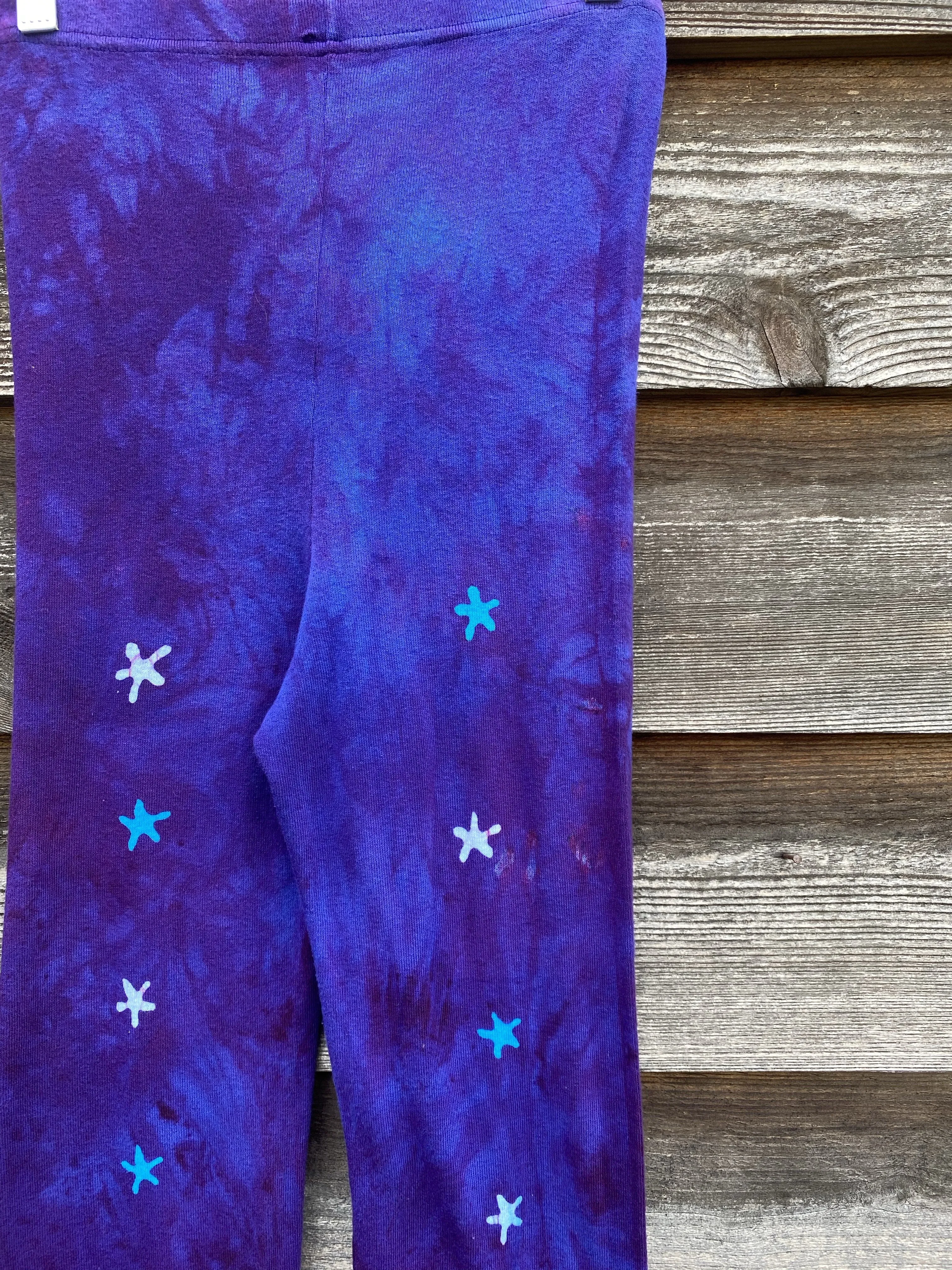 Purple Galaxy Crazy Stars PURE Cotton Batik Leggings - Size SMALL