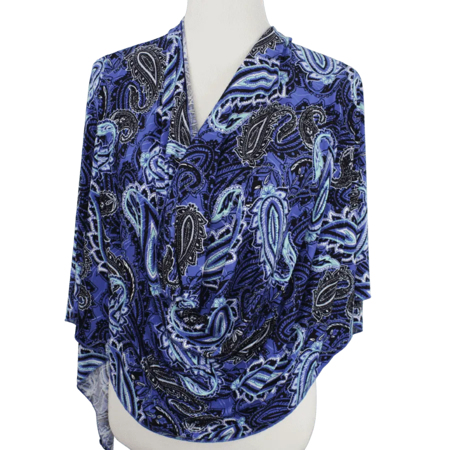 Royal Blue Paisley Print Smooth Patterned Jersey Hijab  - Soft & Cool "Zibde Feel"