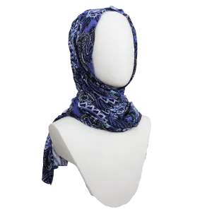 Royal Blue Paisley Print Smooth Patterned Jersey Hijab  - Soft & Cool "Zibde Feel"