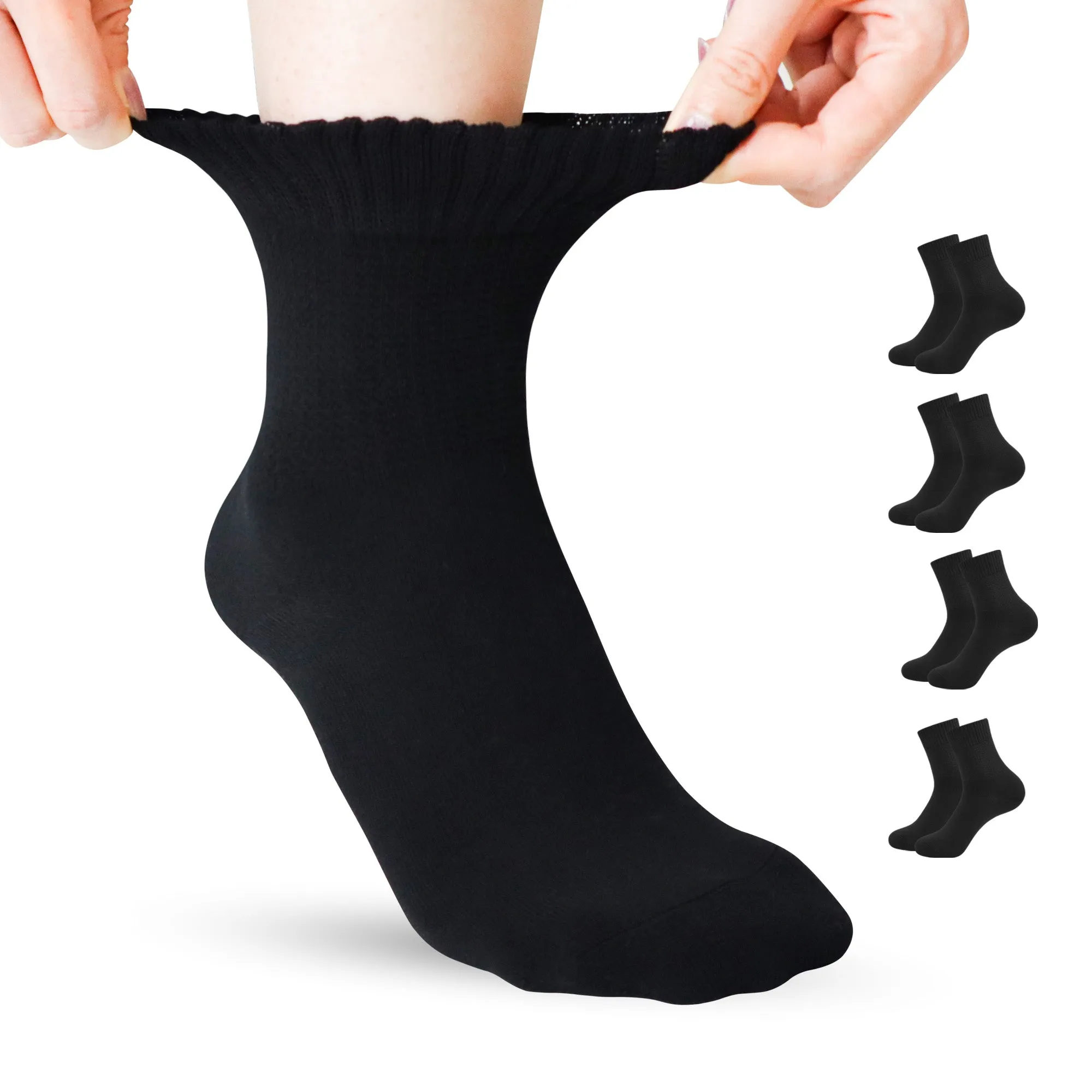 SERISIMPLE Viscose Bamboo Non Binding Sock Women Diabetic Top Socks Loose Fit Seamless Toe Wide Stretchy Crew Socks 4 Pairs